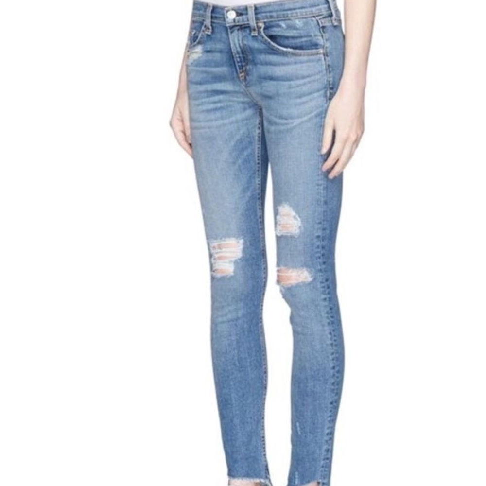 Rag & Bone Skinny Jeans Distressed Ripped Raw Fray Hem Vintage Wash Size 25